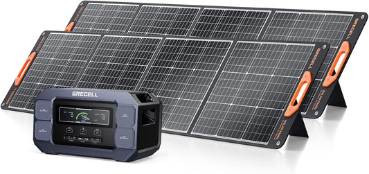 Portable Power Station 2200W GRECELL with Solar Panel 2×200W, LiFePO4 Battery, Fast Charging, Solar Generator for Camping Home Backup RV