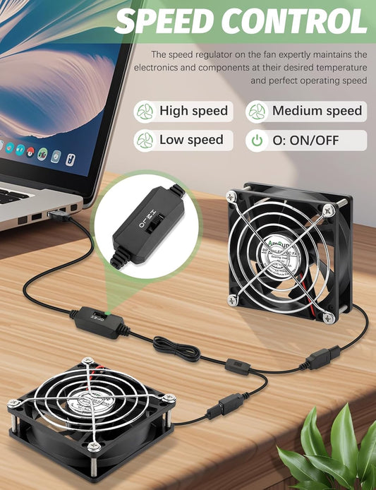 80mm x 25mm USB Fan 2 Packs 5V Small Computer Case Fan with Speed Control for CPU Xbox PlayStation Router Entertainment Cabinet 3D Printer