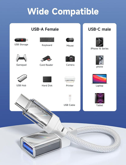 JSAUX USB to USB C Adapter [2 Pack], USBC OTG Adapter Compatible with MacBook Pro/Air, iPhone 15 Pro Max, Samsung Galaxy S24/S23/S22/S21 and More USB C Devices-Crystal White