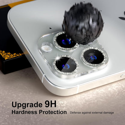 beuxece for 6 Pack iPhone 16 Pro/iPhone 16 Pro Max Camera Lens Protector [Drop Protection] [Case Friendly] [Easy Installation] 9H Tempered Glass Camera Screen Protector Cover, Glitter Silver