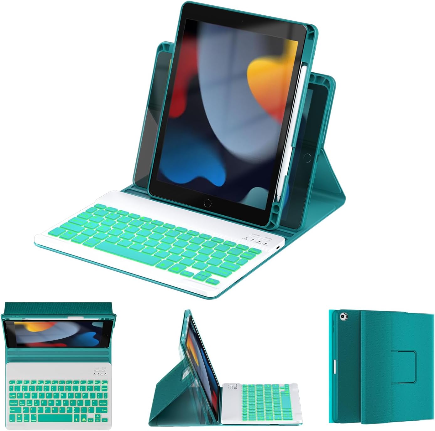 OYEEICE for iPad 9th Generation Case with Keyboard - Detachable Backlit Keyboard - 360 Rotatable Cover with Pencil Holder for iPad 9th/8th/7th Gen, iPad Air 3rd Gen & iPad Pro 10.5" - Teal