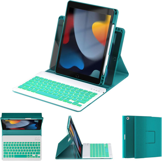 OYEEICE for iPad 9th Generation Case with Keyboard - Detachable Backlit Keyboard - 360 Rotatable Cover with Pencil Holder for iPad 9th/8th/7th Gen, iPad Air 3rd Gen & iPad Pro 10.5" - Teal