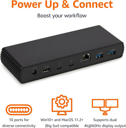 Amazon Basics Thunderbolt4/USB4 Pro Docking Station,2xTBT4,1xHDMI2.1,3xUSB A 3.1,RJ45,Dual Display, Black, 7.86 x 2.95 x 1.23 inches