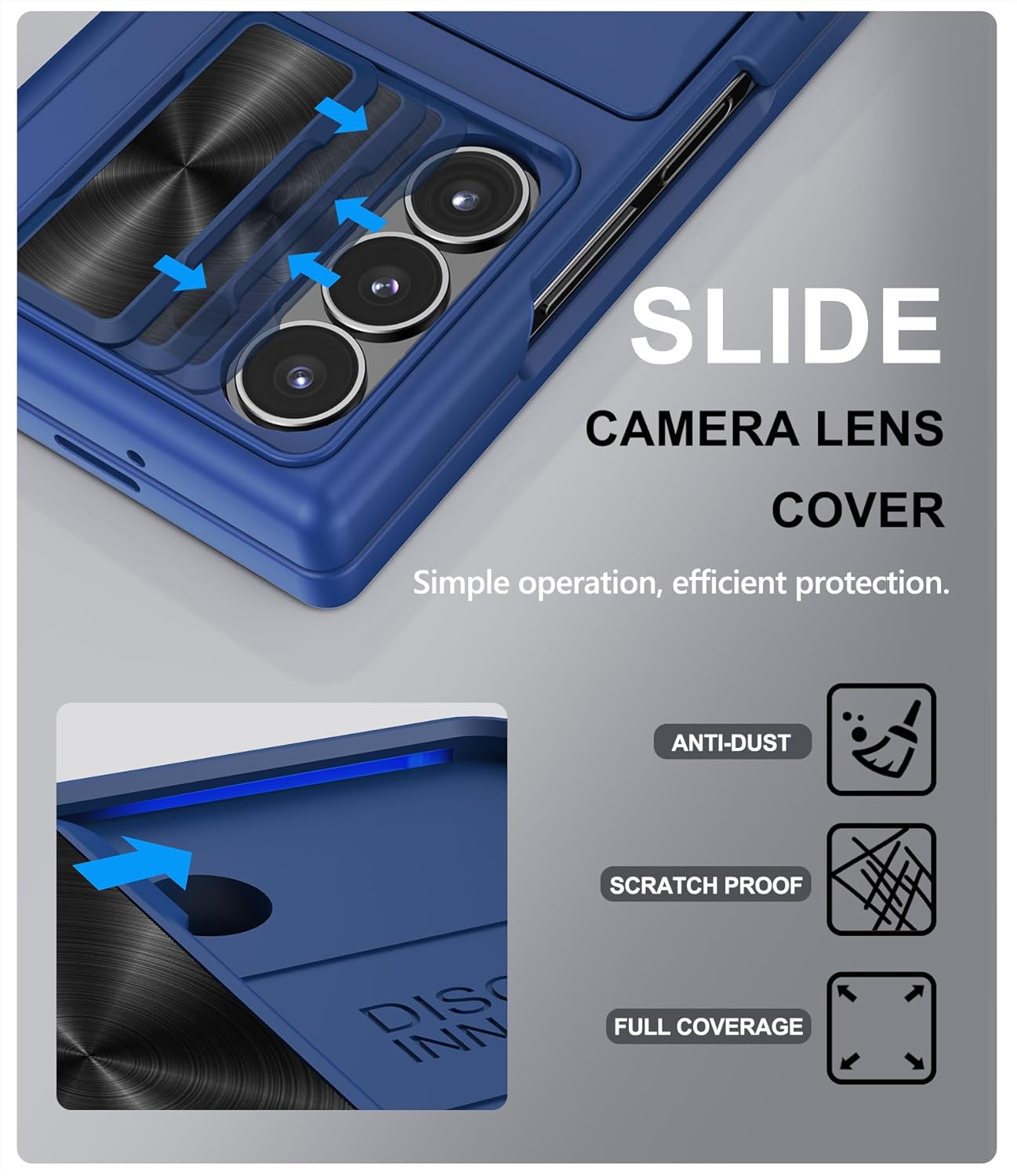 for Samsung Galaxy Z Fold 6 Case with Card Holder & Belt Clip & Slide Camera Cover, Built-in Hinge Protection & Screen Protector, Rugged Wallet Phone Cover Case for Z Fold 6 5G 2024, Blue