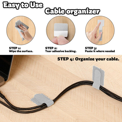 40 PCS Hook and Loop Cable Ties, Self-Adhesive Hook and Loop Cable Straps, Sticky-Back Wire Organizer for Under Desk Cable Management, Adjustable Cable Straps Clips for Home Office(White, Gray)