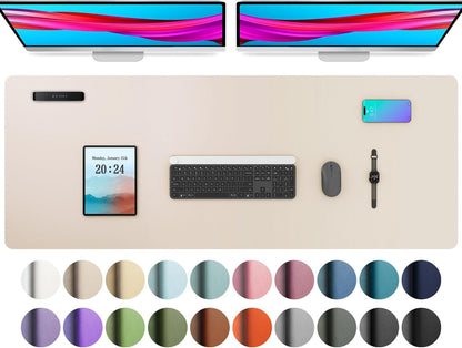 Aothia Large PU Leather Desk Pad Protector – Non-Slip Mouse Pad & Writing Mat for Office/Home, Waterproof, Easy to Clean(48" x 17", Eggshell)