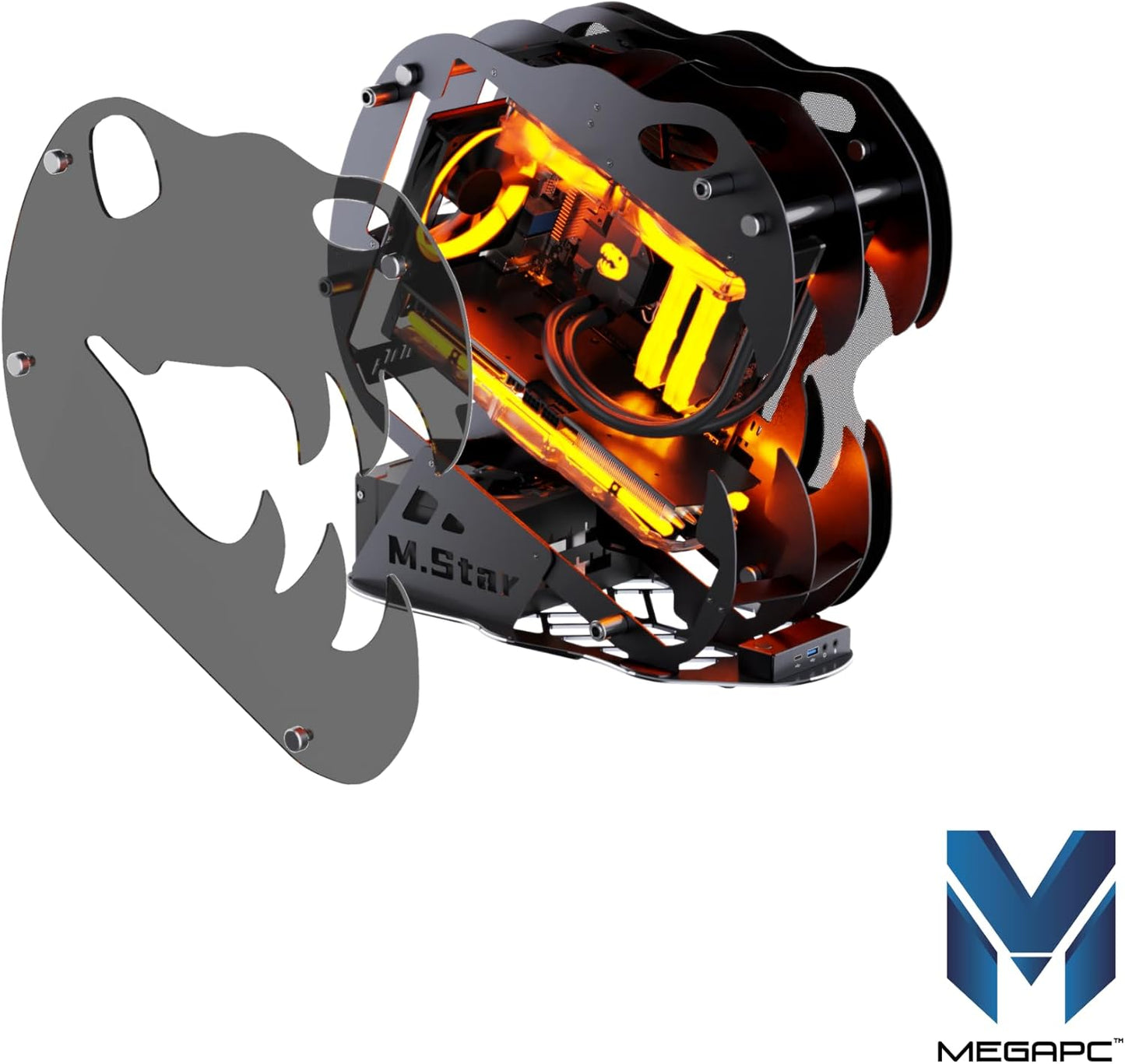 MegaPC Upgraded Open-Frame Mid-Tower Micro-ATX/Mini-ITX Gaming PC Case, Tempered Glass Side Panel, Pre-Installed ARGB PWM Fan, with USB3.0, USB-C, 240mm Radiator Support (Black)