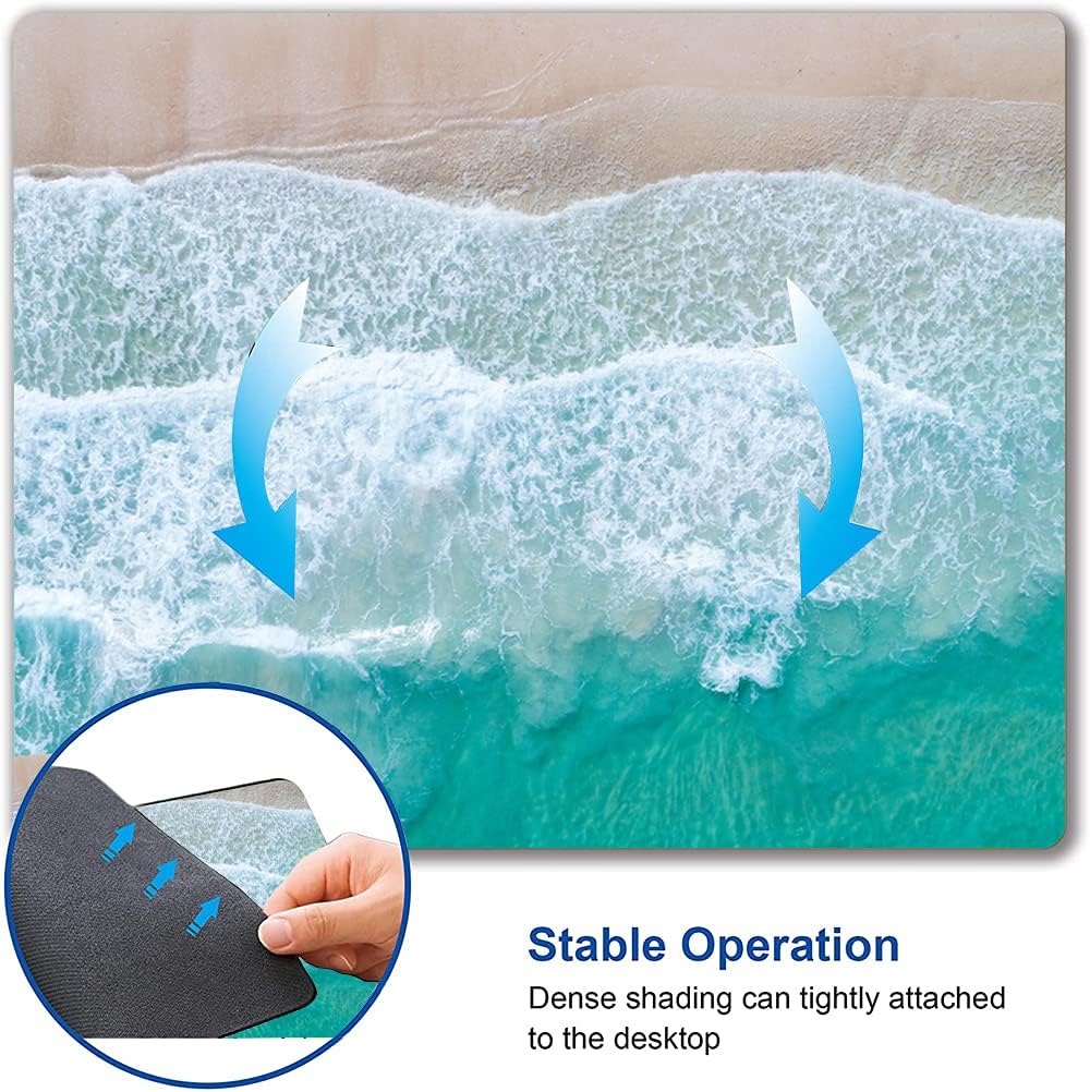 Beach Mouse Pad Custom Design, Square Waterproof Non-Slip Rubber Base Mouse Pad for Office Laptop, 9.5"x7.9"x0.12" Inch (Sea Waves)
