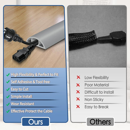 Floor Cord Cover for Wires on Floor Self Adhesive Cord Hider Floor Cable Management Wire Covers for Cords Protector Prevent Cable Trips Cord Cavity W 0.59" x H 0.31", Gray, 10Ft