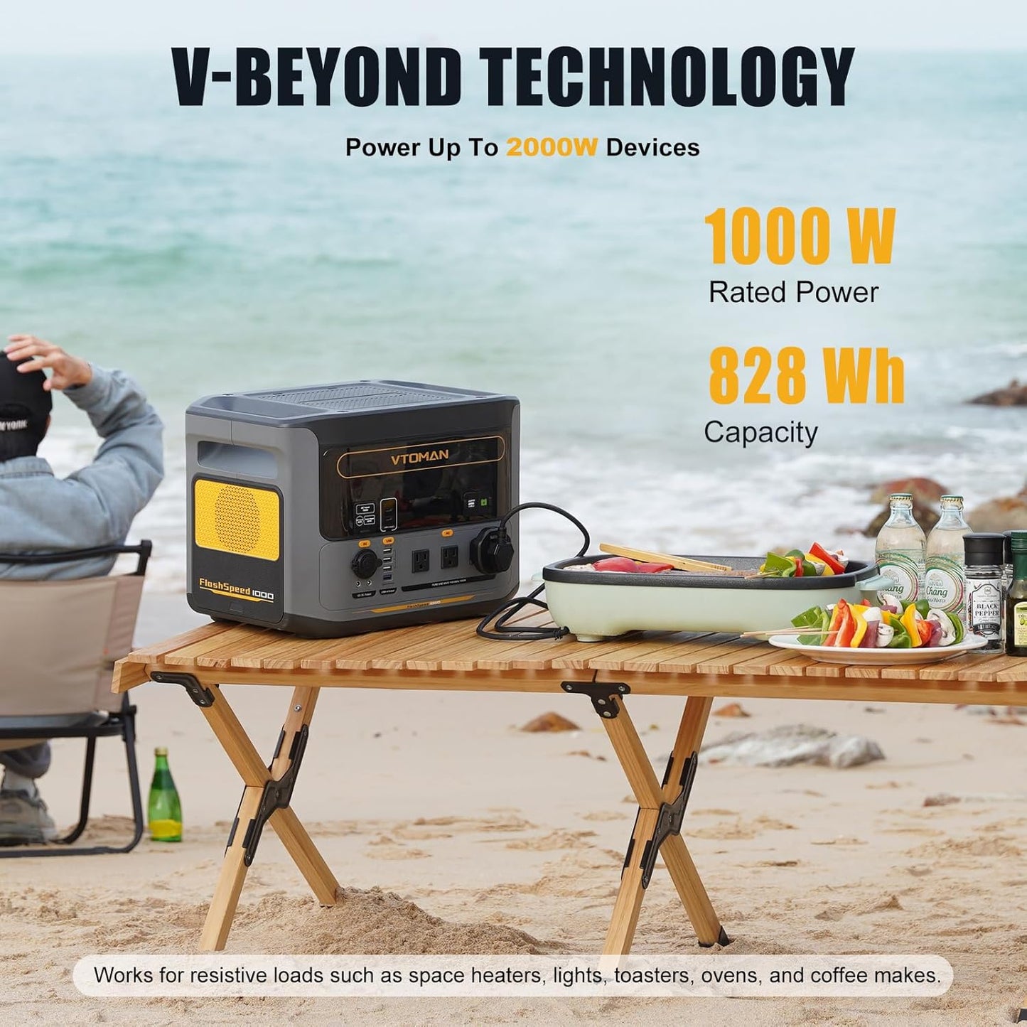 VTOMAN FlashSpeed 1000 Portable Power Station, 828Wh LiFePO4 Battery Solar Generator with Expandable Capacity 2376Wh, 1H Fast Charging(0-80%), 2000W Peak for Home Backup, Camping, Power Outages