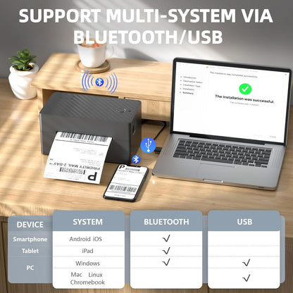 Label Printer, Bluetooth Shipping Label Printer with Black Label Holder, 4x6 Thermal Printer for Shipping Packages, Compatible with Android, iOS, Windows, Mac, Chromebook, Amazon, Ebay, UPS