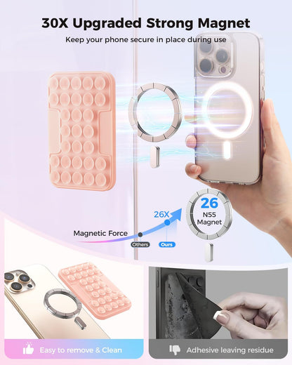 SUPERONE Magnetic Suction Phone Mount for MagSafe Case, Magnetic Silicone Sticky Phone Grip Holder for iPhone 16/15/14/13/12 Series, Hands-Free for Makeup/Selfie/Live Streaming/Vlog/TikTok - Clear