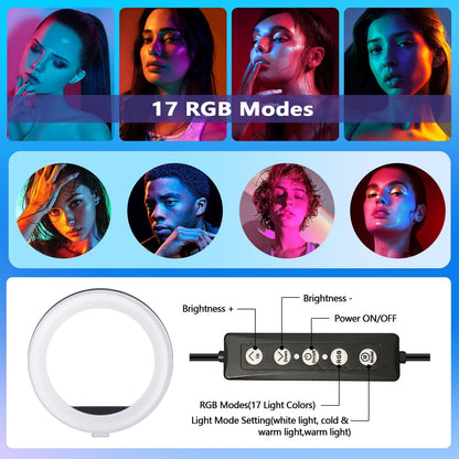 Auto Face Tracking 360 Rotation with 10" RGB Ring Light, Phone Tripod & Selfie Stick with Remote for Cell Phone 4"-7", Motion Sensor for Live Stream Vlog Video Recording