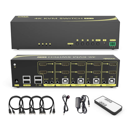 eKL HDMI KVM Switch 4 in 2 Out Dual Monitor Extended Display 4K@60Hz 4:4:4 with Audio and USB 2.0 Hub Sharing PC Monitor Keyboard Mouse Switcher