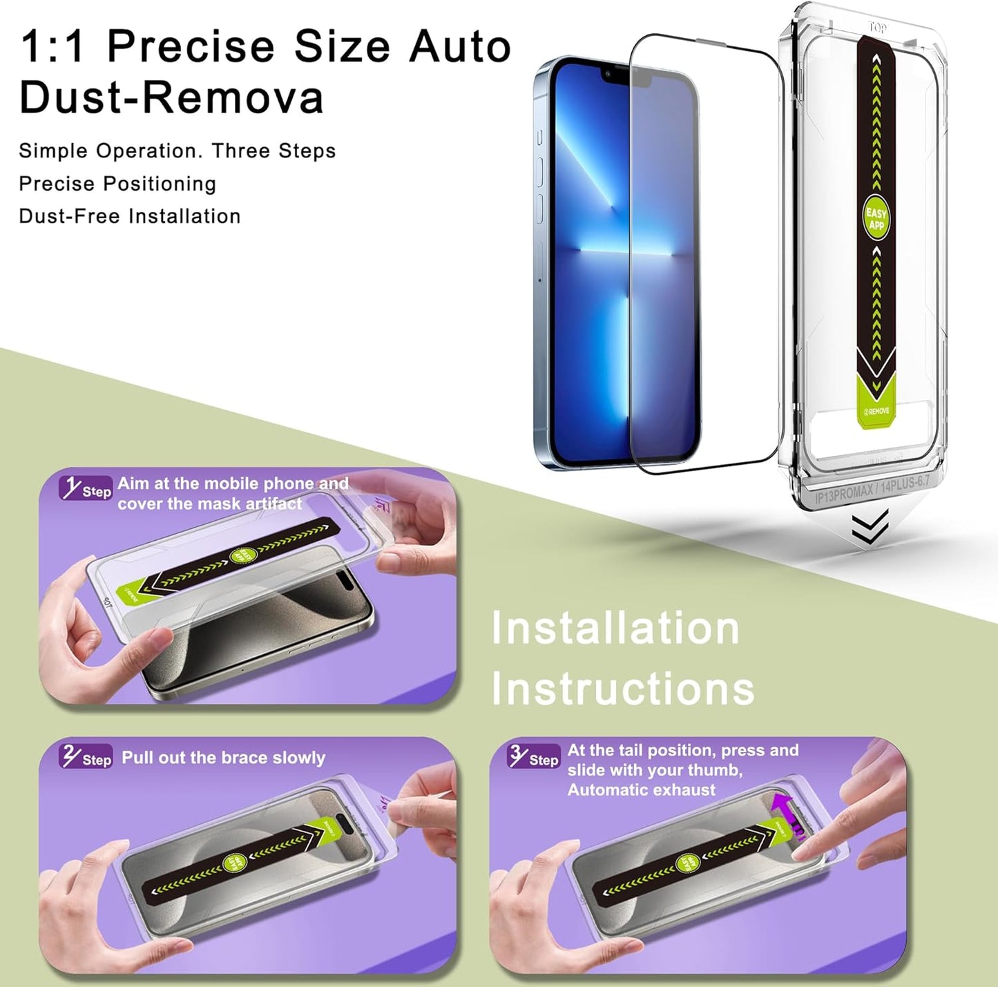 [2-Pack Ultra HD Clear Screen Protector for iPhone 13 Pro Max/14 Plus (6.7-Inch),9H Tempered Glass,Full Coverage,Anti-Fingerprint,Auto Dust Removal,Bubble-Free,Easy Installation