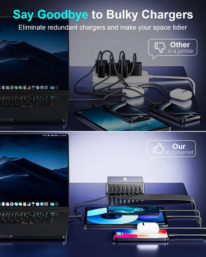 440W Fast USB C GAN Charger Block 8 Port Charging Station HUB Brick Dual PD PPS 100W Wall Charger Compatible with MacBook Pro/Air/All iPad iPhone 16/15/14/13/Pro Max