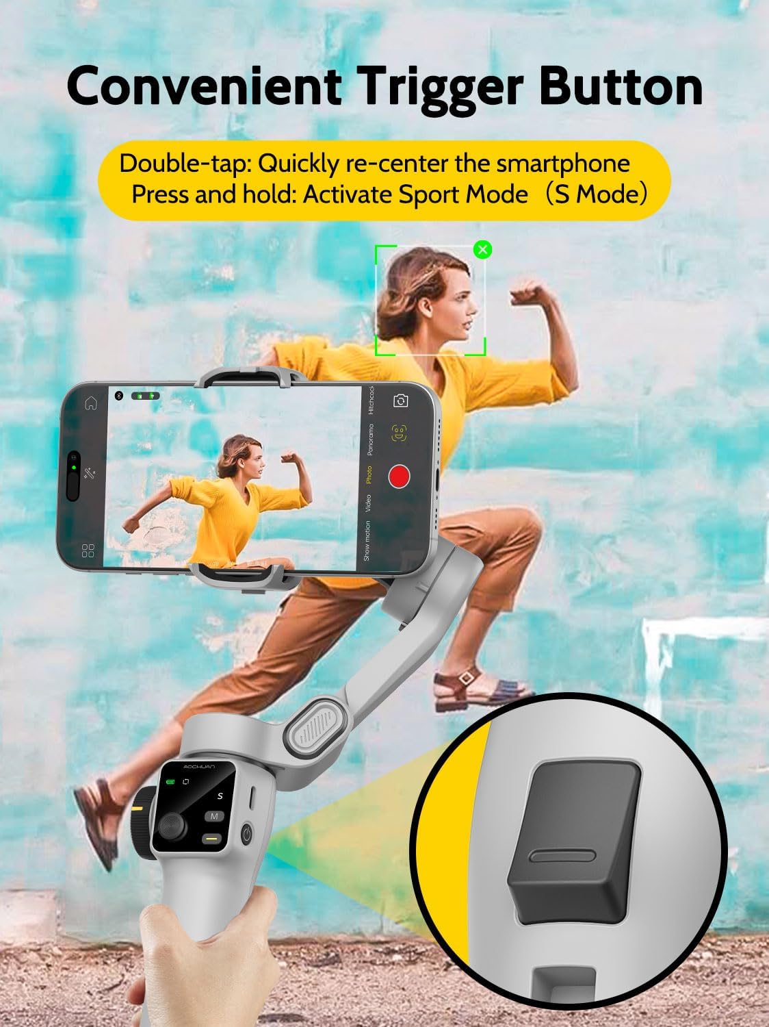 Cellphone Gimbal for Video Recording w/AI Tracking,3 -axis Vlogging Gimbal stabilizer for iPhone w/OLED Display, Smartphone Holder w/7.8' Extension Rod, Trigger Button Smart V8(White)