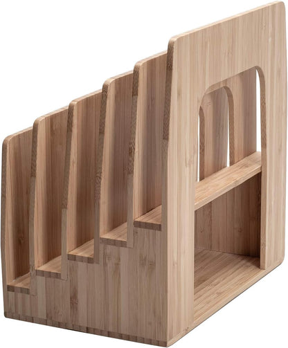 MobileVision Bamboo Multi Device Inclined Organizer for Smartphones, Tablets and Laptops, Upright Sections, Step Sorter, 5 Slots