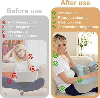 XWZO Laptop Lap Desk with Cushion, Ergonomic Wrist Rest Home Office Laptop Desk, Portable Memory Foam Arm Rest Gaming Pillow, Work or Sleep Pillow Stand for Bed, Eye Mask Included, Blue