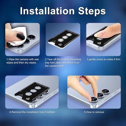 for Samsung Galaxy S25 Plus Camera Lens Protector, Individual Metal Ring Tempered Glass Lens Cover, [Strong Adsorption] Scratch Resistant Ultra-Thin HD Clear Lens Cover, 1 Set-Blue Sparkly