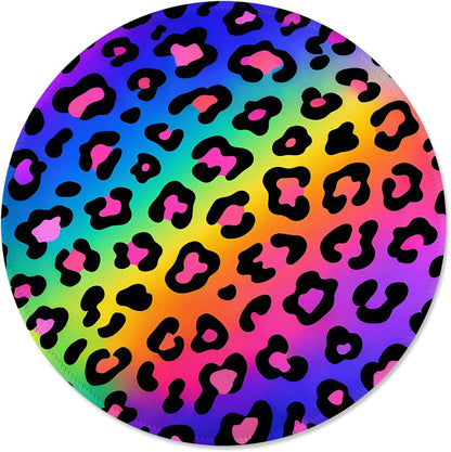ITNRSIIET Mouse Pad Non-Slip Rubber Base Smooth Surface Stitched Edges Waterproof Durable Compatible with All Mice for Office & Gaming, Desk Accessory, Diameter 8.7 inch, RainbowLeopard