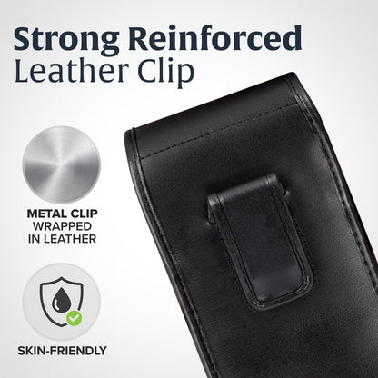 Turtleback Belt Holder for iPhone 16 Pro Max, 15 Pro Max, 14 Pro Max -Large- Fits w/Defender Bulky Style Cases, Premium Black Leather Vertical Holster, Magnetic Closure Leather Wrapped Clip