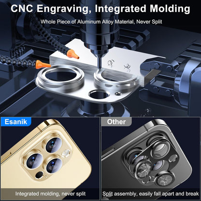 Esanik 2023 Upgrade 2 Pack for iPhone 14 Pro/iPhone 14 Pro Max Camera Lens Protector, Aluminum Alloy Metal matte Case Tempered Glass Camera Screen Cover, Scratch Resistant Case Friendly (Gold)