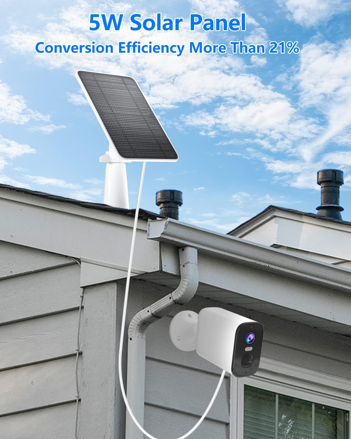 Solar Panel for Security Camera, 5W USB Solar Panel for DC 5V Security Camera, Micro USB & USB-C Port Solar Panel, IP65 Waterproof Solar Charger for Camera,360° Adjustable Mounting 13ft Cable, 2 Pack