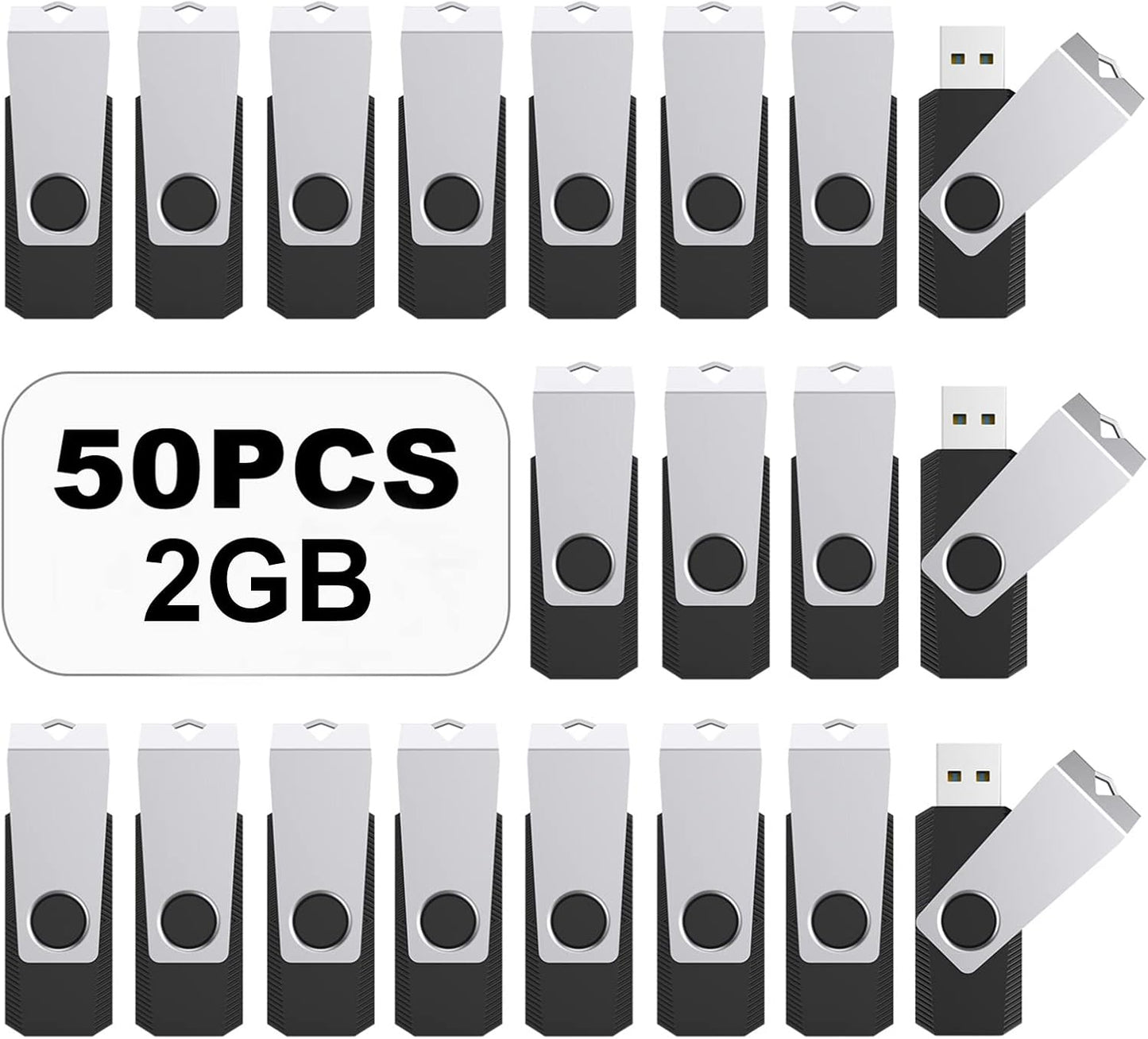 TOPESEL 50PCS 2GB Bulk USB 2.0 Flash Drive Swivel Memory Stick Thumb Drives Pen Drive (2gig, 50 Pack, Black)