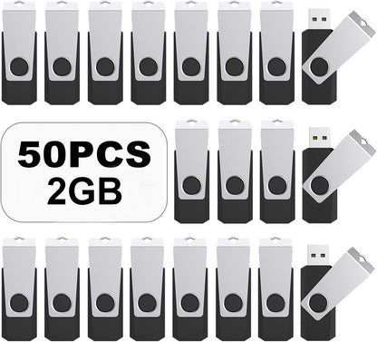 TOPESEL 50PCS 2GB Bulk USB 2.0 Flash Drive Swivel Memory Stick Thumb Drives Pen Drive (2gig, 50 Pack, Black)