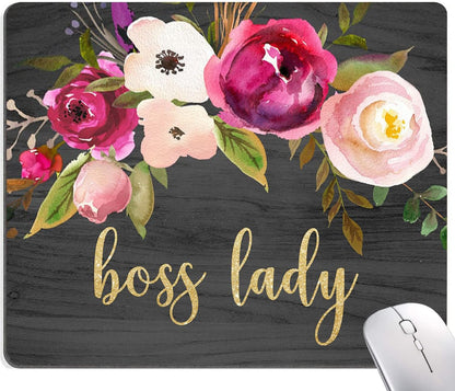 Hokafenle Boss Lady Mouse Pad - Floral Funny Mouse Mat, Square Waterproof, Non-Slip Rubber Base for Office Laptop