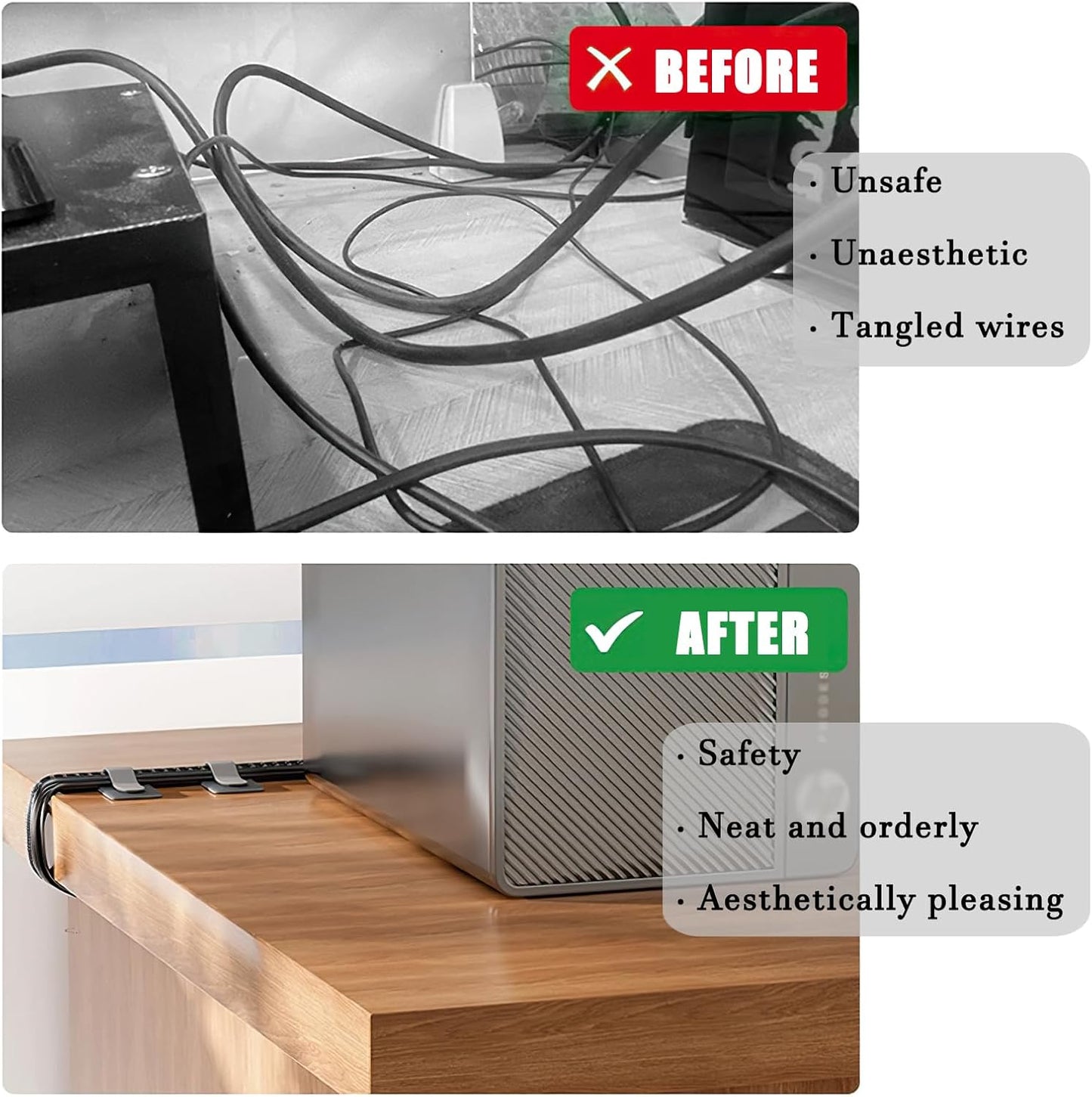 80PCS Hook and Loop Cable Ties, Hook and Loop Cable Straps, Under Desk Cable Management, Adhesive Cable Clips, Sticky-Back Cord Organizer for Desk, Household & Office Organization (Black)