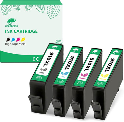 COLORETTO 910XL Ink Cartridges for HP Printers for HP 910 Ink HP910 Compatible for OfficeJet Pro 8015e 8025e 8028e 8010 8025 8020 8020e 8035 8028 8015 8022 Printer Cyan Magenta Yellow 4 Pack