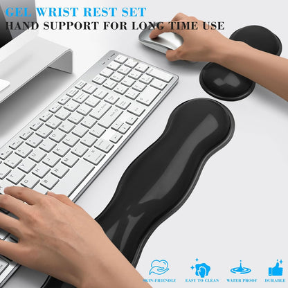 Gel Wrist Rest for Keyboard and Mouse, Wrist Rest for Keyboard, Mouse Wrist Support, Pain Relief, Cool Touch, Non-Skid, Keyboard and Mouse Wrist pad Set