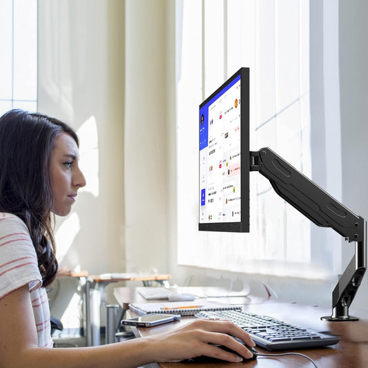 Gas Spring Monitor Arm 32 Inch,Adjustable Single Monitor Desk Mount with Swivel/Tilt/Rotation,Computer Monitors Stand Holder with Clamp/Grommet Mounting Base, VESA Mount Bracket