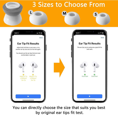 Airpod Pro Ear Tip Memory Foam & Silicone Hybrid Ear Tips, Perfect Noise Reduction, Stays in Your Ears, Ultra-Comfort, Anti-Slip Eartips, Fit in The Charging Case (Grey, Large)