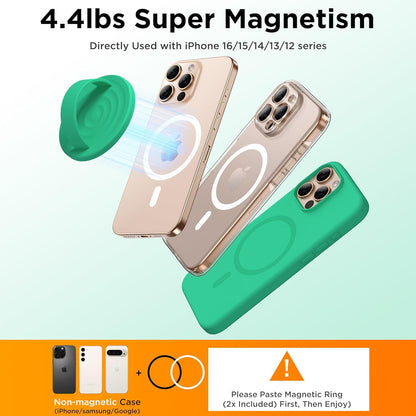 Magnetic Phone Ring Grip Holder, Silicone Finger Loop Grip, Compatible with MasSafe, Back of Phone for iPhone Pro Max/Plus/16/15/15/14/13/12 Series, Emerald Green