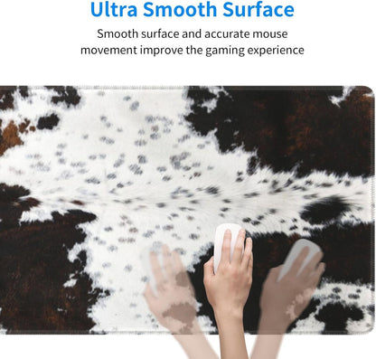 Mouse Pads Western Highland Cowhide Ranch Style Large Mouse Pad, Gaming Mousepad, Keyboard and Mouse Pad with Stitched Edges,PC Desk Mat for Game,Work,Office(31.5"*11.8")