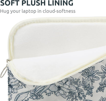 Puffy Laptop Sleeve 13-15.6 Inch Cute Quilted Laptop Protective Case Padded Floral Computer Sleeve for MacBook (B-Dark Blue, 15 Inch)