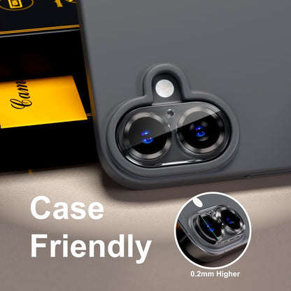 beuxece for 6 Pack iPhone 16 / iPhone 16 Plus Camera Lens Protector [Drop Protection] [Case Friendly] [Easy Installation] 9H Tempered Glass Camera Screen Protector Cover Accessories, CD Black