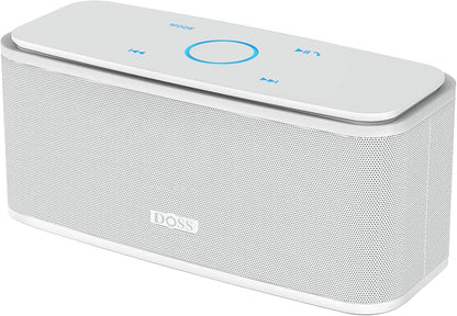 DOSS SoundBox Touch Wireless Bluetooth Speaker with 12W HD Sound and Bass, IPX5 Water-Resistant, 20H Playtime, Handsfree, Portable for Office, Home, Outdoor, Travel-White