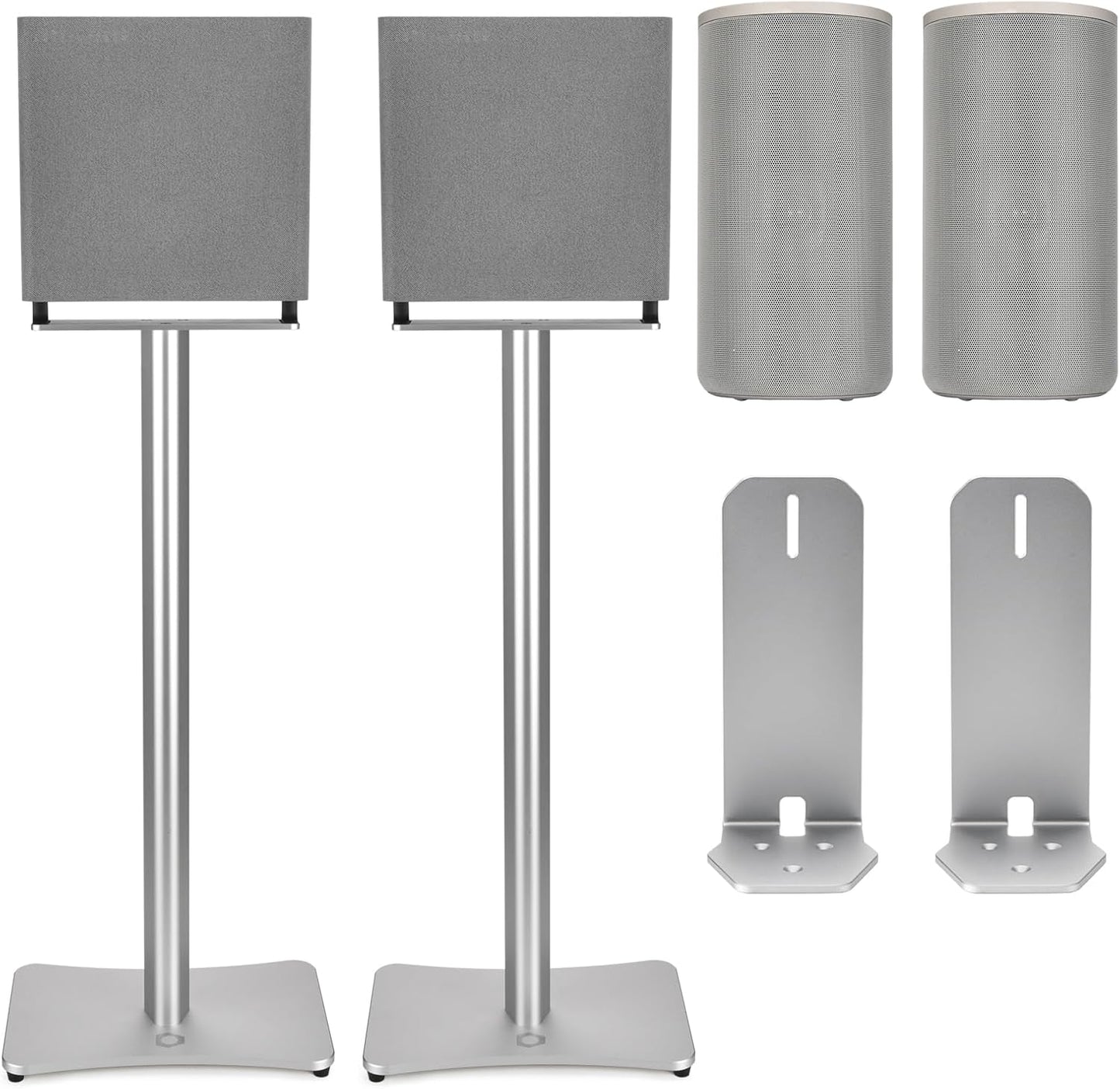 Luxury Floor Stand for Sony HT-A9M2 HT-A9 SA-RRS5 - Aerospace Aluminum Speaker Stand with Adapter Kits, Hi-End Home Theater Accessory, Silver Finish