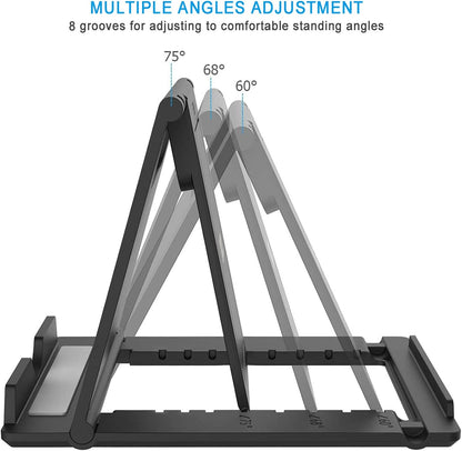 Foldable Portable and Angle Adjustable Phone Tablet Stand Holder for Desktop,Compatible with iPhone 15 14 13 12 11 iPad Pro Air Mini Kindle Galaxy Google PIXL (Large Size)