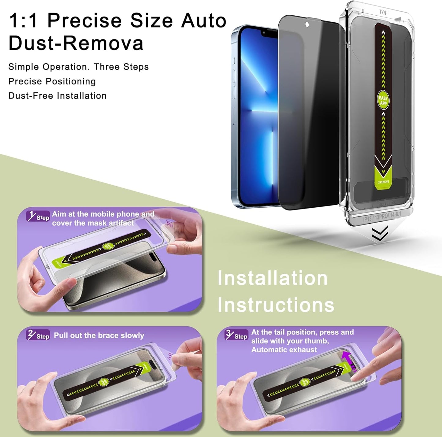 (2-Pack Anti-Spy Privacy Screen Protector for iPhone 16e/13/13 Pro/14(6.1-Inch),9H Tempered Glass,Full Coverage,Anti-Fingerprint,Auto Dust Removal,Bubble-Free,Easy Installation