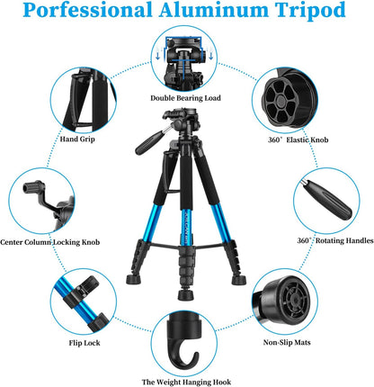 JOILCAN Tripod Camera Tripods, 74" Tripod for Camera Cell Phone Video Recording, Heavy Duty Tall Camera Tripod Stand, Professional Travel DSLR Tripods Compatible with Canon iPhone, Max Load 15 LB