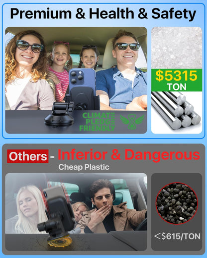 [2025 True Military-Grade] Car Phone Holder [Upgraded Strongest Suction & Clip] Cell Phone Mount for Dashboard Windshield Vent,Truck Cradle Stand for iPhone 16 Pro Max Samsung Android (Black)