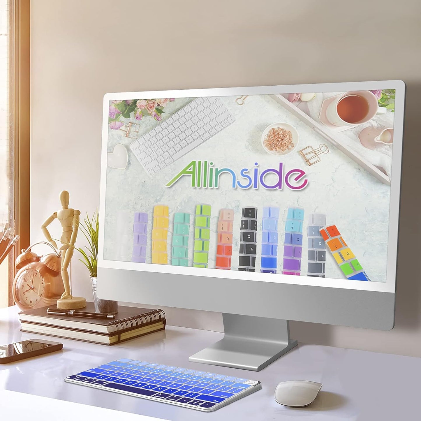 Allinside Silicone Keyboard Cover for iMac Magic Keyboard A2449/A2450, Protective Skin for iMac 24" Wireless Keyboard Released in 2021, US Layout, Ombre Blue