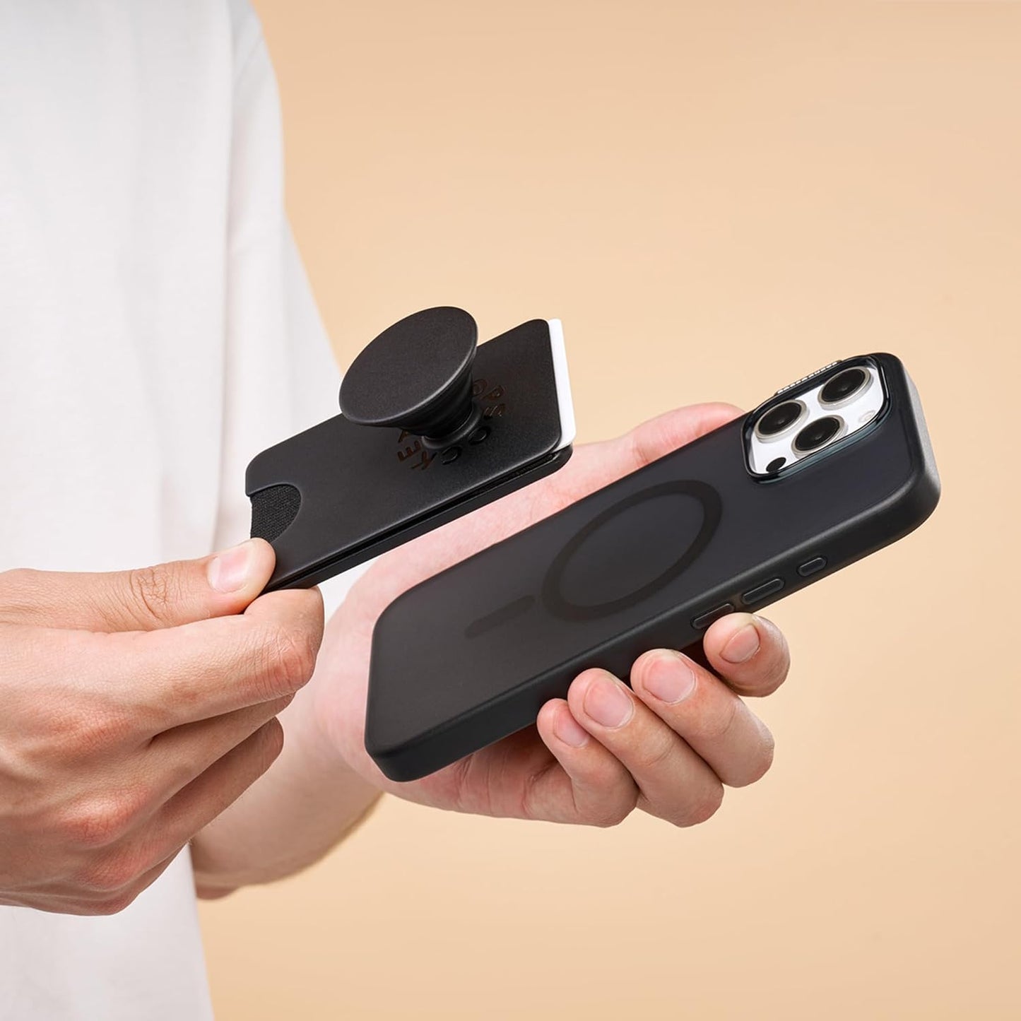 PopSockets Phone Wallet with Expanding Grip and Adapter Ring for MagSafe, Phone Card Holder, Wireless Charging Compatible, Wallet Compatible with MagSafe - Black