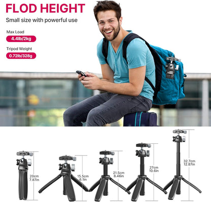 ULANZI MT-47 Camera Tripod Aluminum Alloy Mini Travel Phone Tripod Stand Compact Desktop Tripod for DSLR, 360° Ball Head with 1/4 inch Arca Quick Release Plate Cold Shoe Portable Vlog Selfie Stick