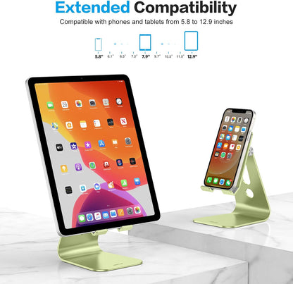 OMOTON Adjustable Tablet Stand for Desk, Upgraded Longer Arms for Greater Stability, T2 Tablet Holder with Hollow Design for Bigger Sized Phones and Tablets Such as iPad Pro/Air/Mini, Green